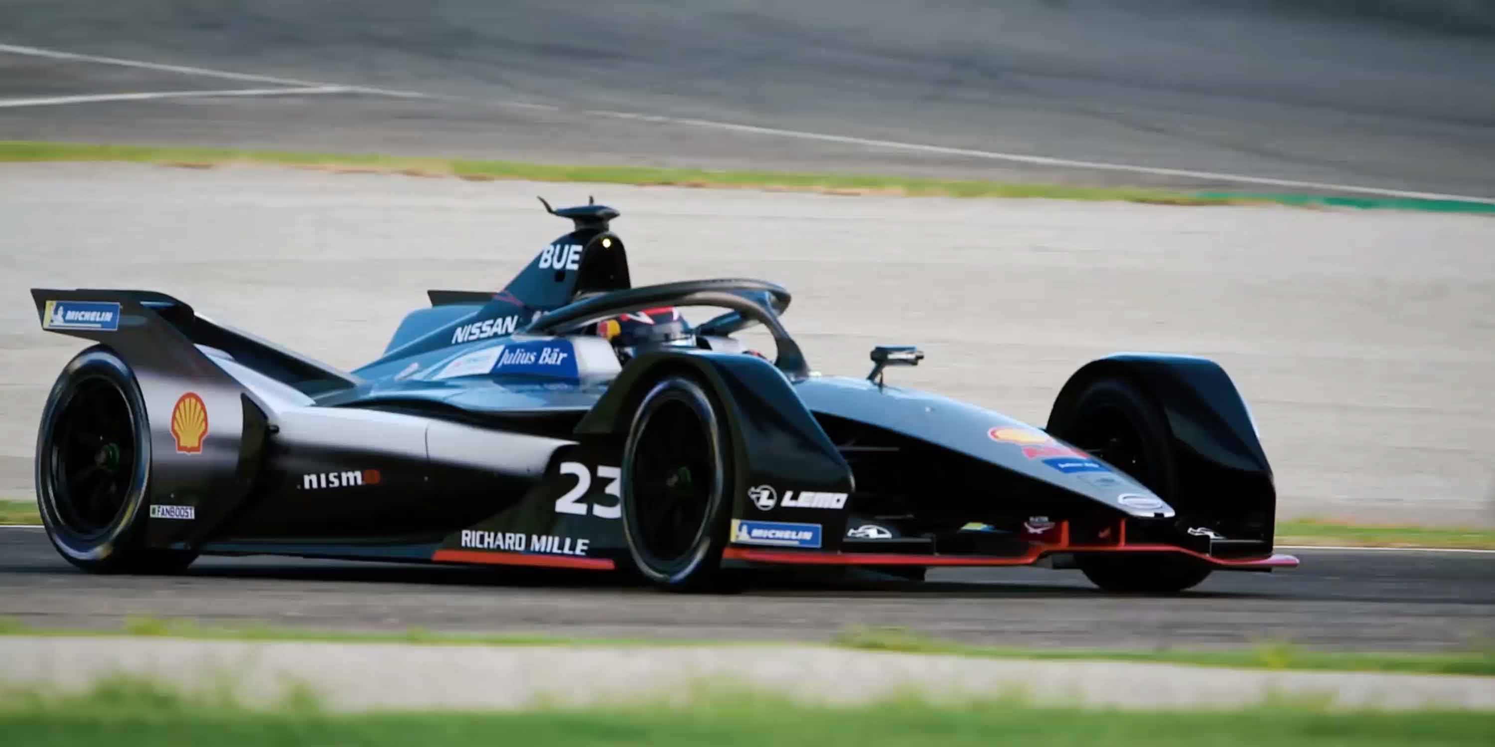 Nissan Formula E racer driving on track